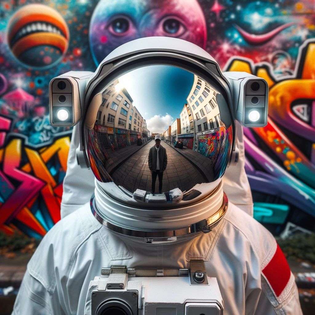 an astronaut, graffiti